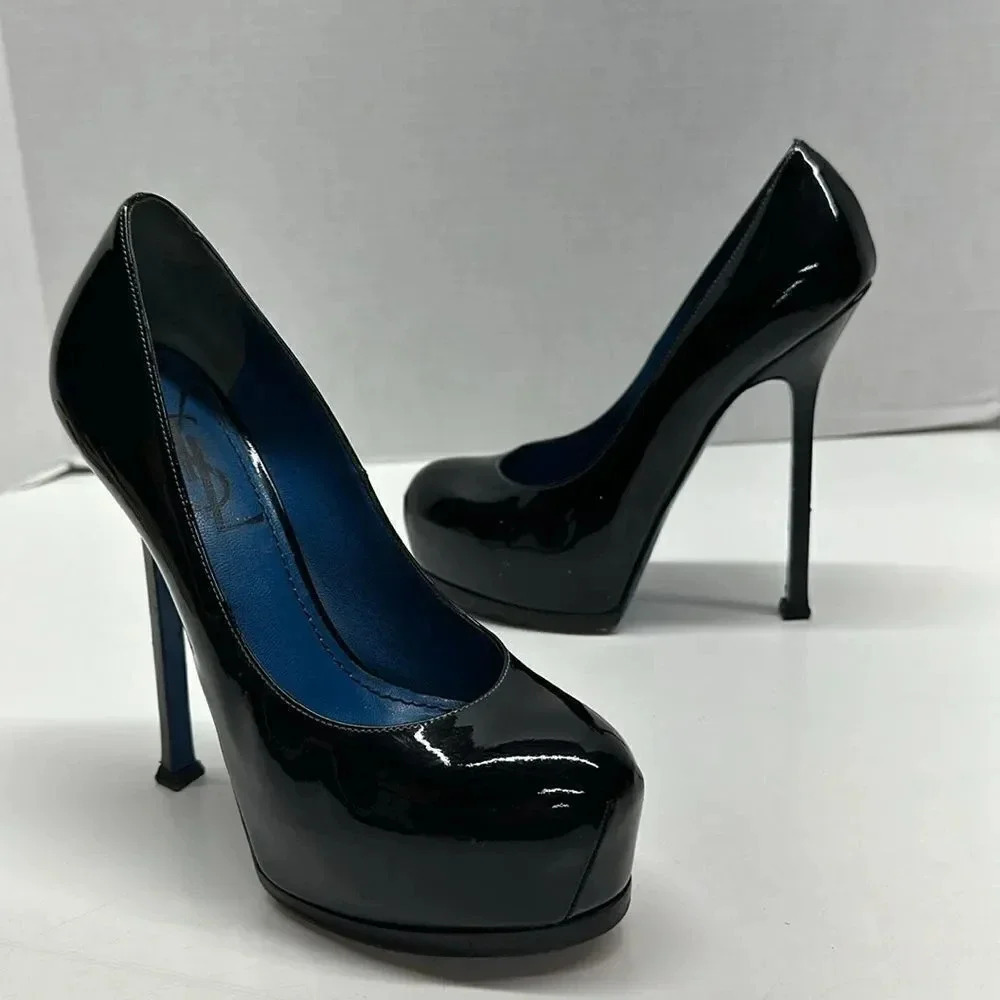 Yves Saint Laurent YSL Tribute Pump High Heels Patent Leather Black Size 36 US 6 - Picture 7 of 17